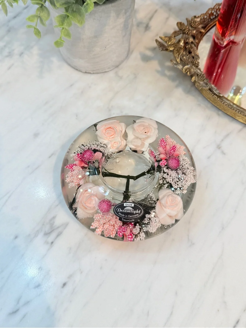 Gilde Dreamlight Glass Candle Holder with Flowers 